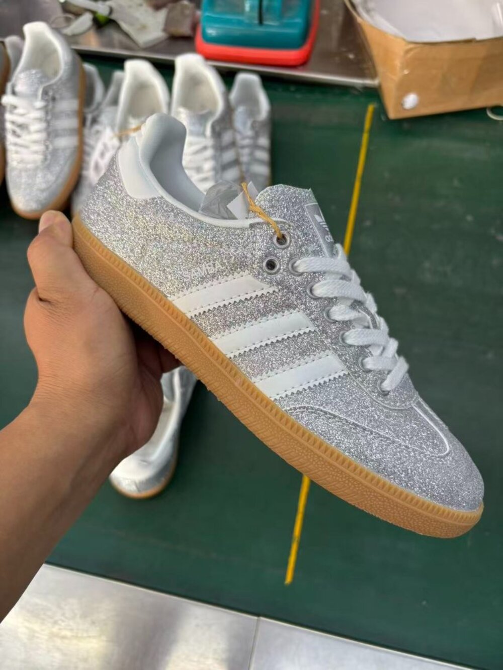 Adidas Samba Silver Glitter White Stripe Sneakers
